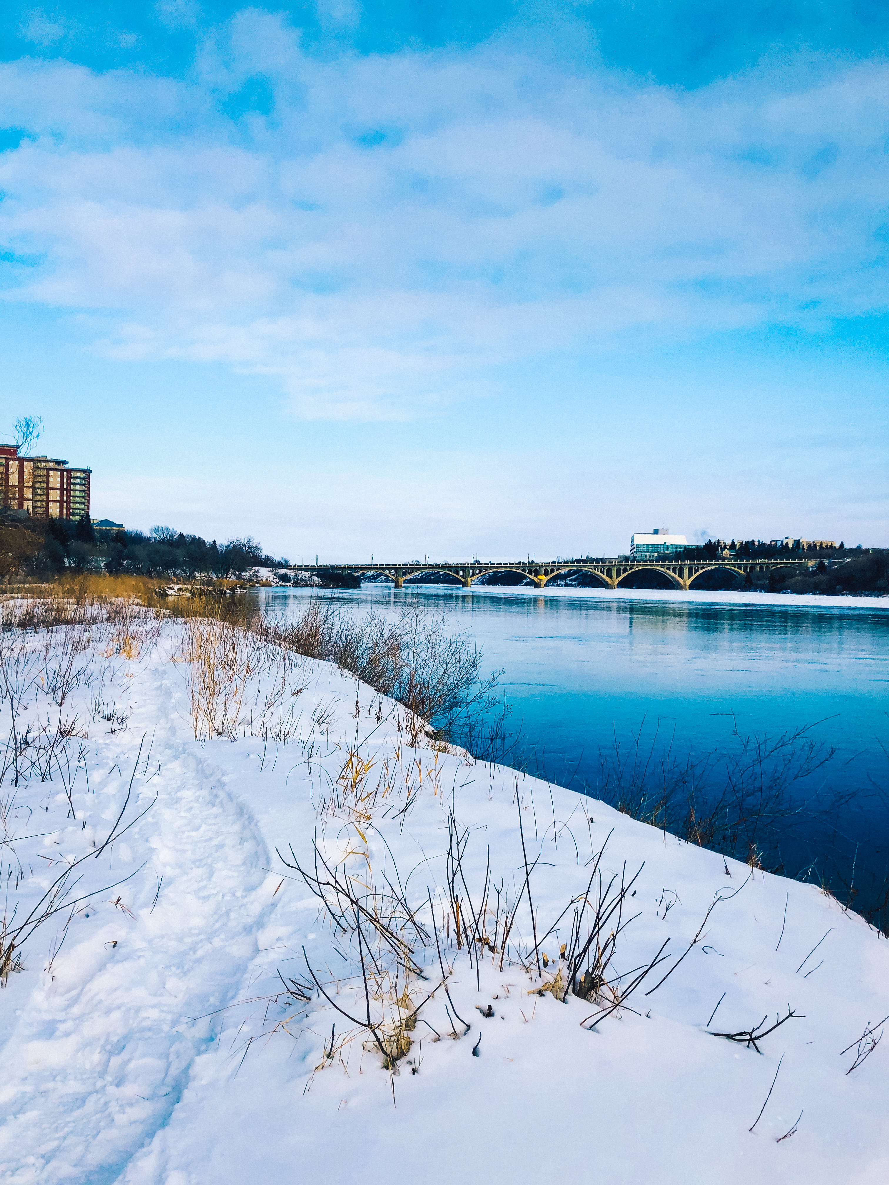 Winter in Saskatoon looking at University bridge