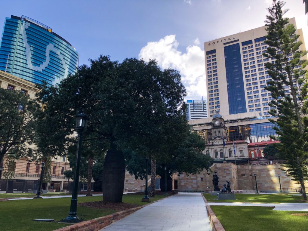The 18 columns of the ANZAC Square Monument symbolize 1918, the end of WWI.