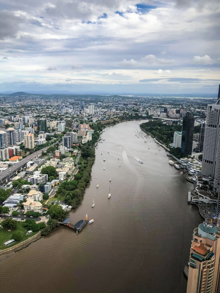 View of Kangaroo Point Cliffs, and City Botanic Garden in Brisbane.