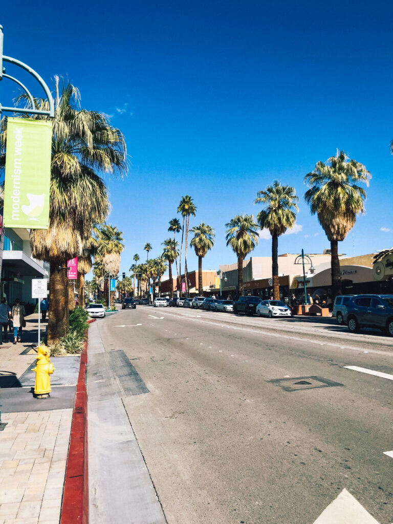 Looking down the main Palm Canyon Drive in Palm Springs, California