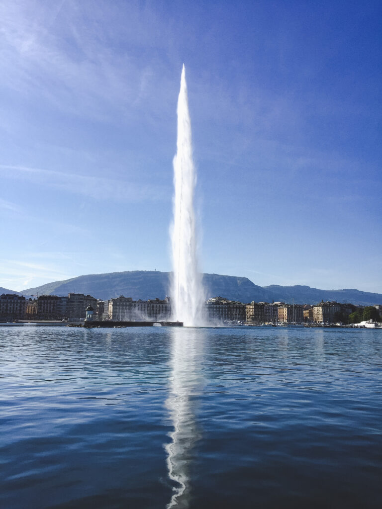 The Jet d'Eau is 140m-tall and shoots up water with a force of 200km/h to create the sky-high plume