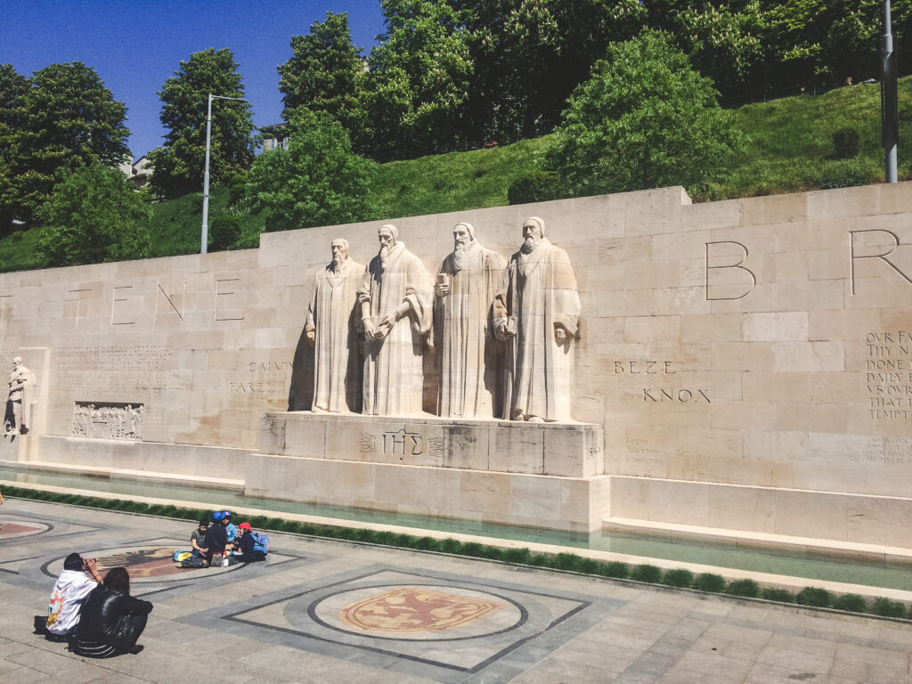 The leaders of the protestant reformation are depicted here at the Reformation Monument
