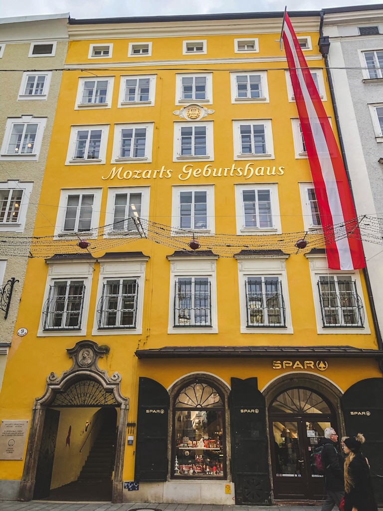 Wolfgang Amadeus Mozart, Salzburg’s most famous composer, was born in this bright-yellow house in 1756. He spent the first 17 years of his life here.