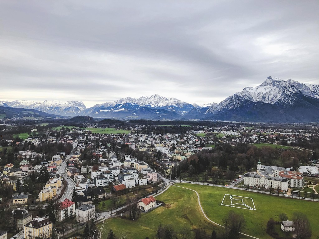 The view from Festung Hohensalzburg looking out towards the Tyrol Mountains